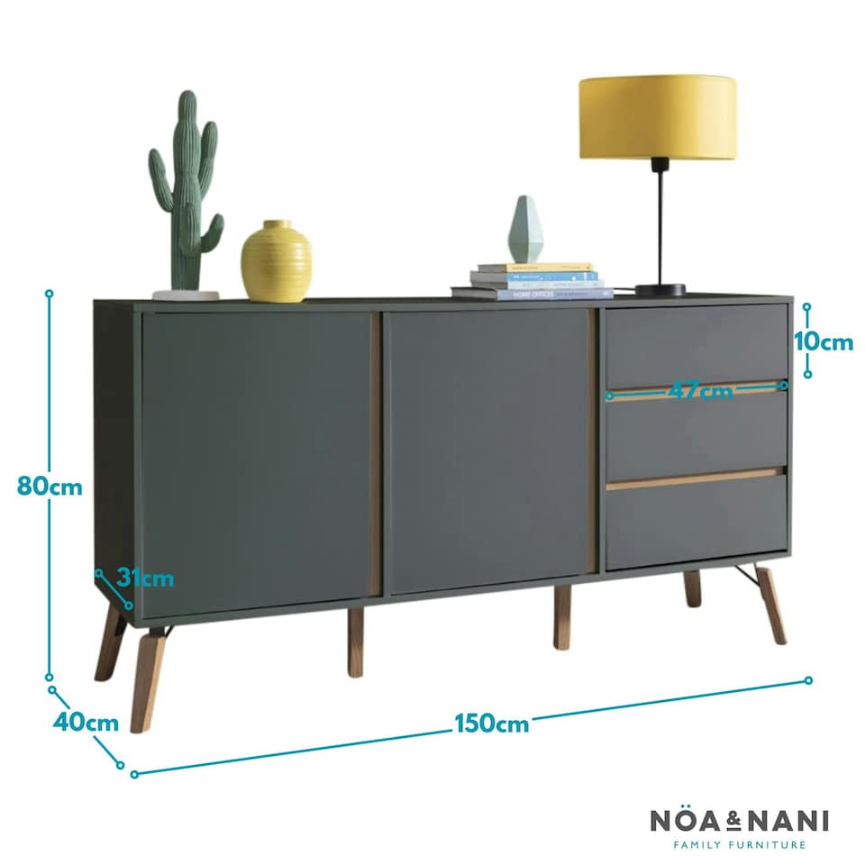 image 1 of Otto Sideboard Large 2 Door with Drawers in Grey | Grey