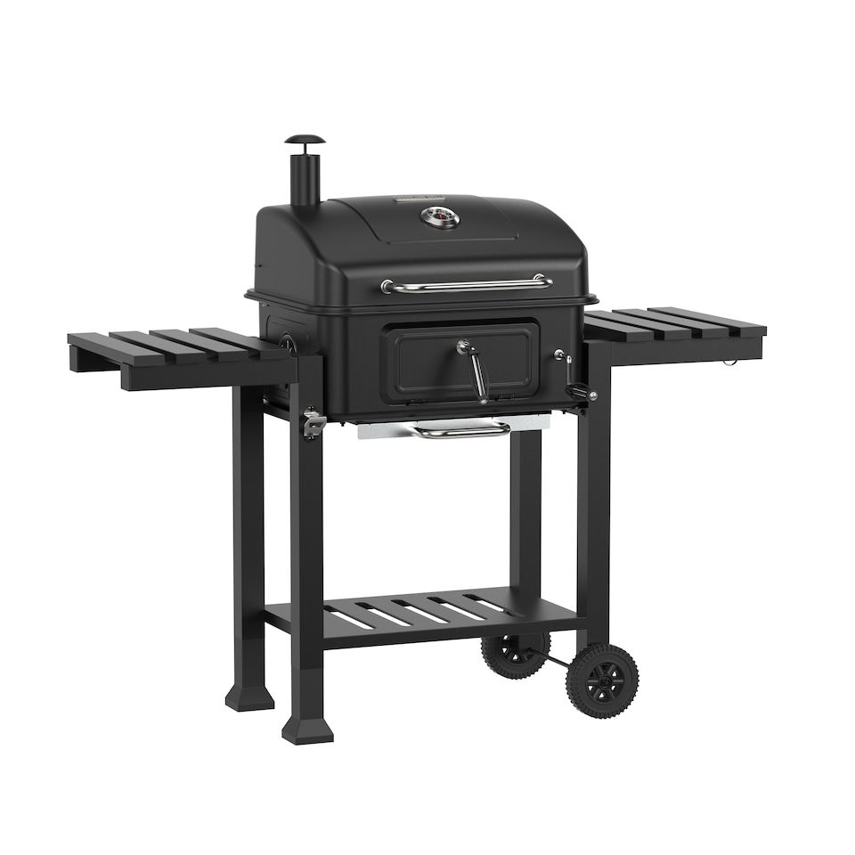 image 1 of Woodland Grill Charcoal BBQ Grill with Foldable Side Shelves, Black - OC01CBQ1032 | Black | 1
