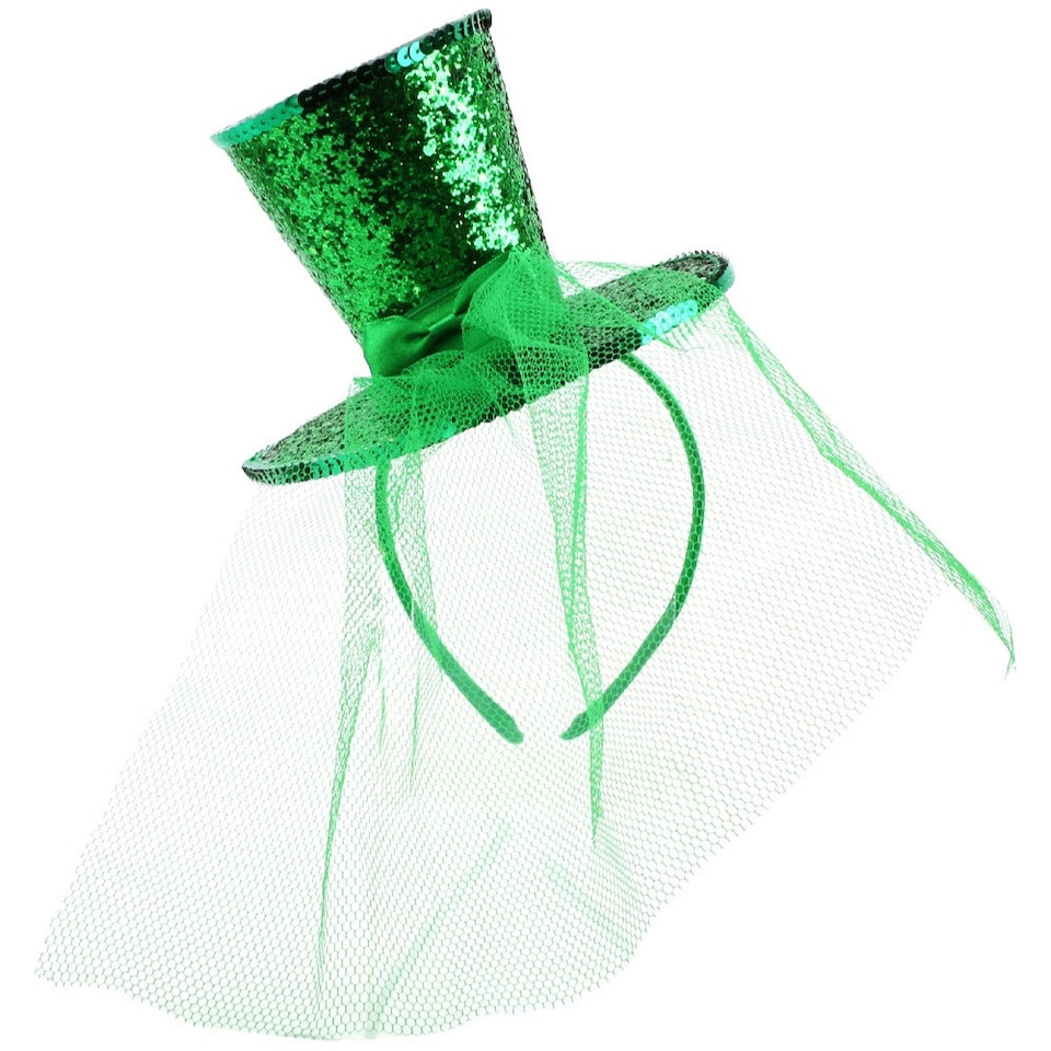 image 1 of Pack of 1 Mini Green Glitter Fascinator Top Hat Green | One Size