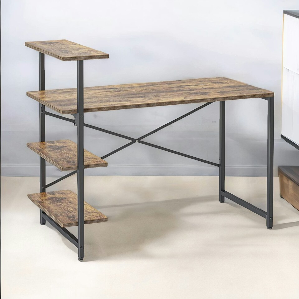 image 1 of Industrial 4 Tier Writing Desk With Steel Frame Brown