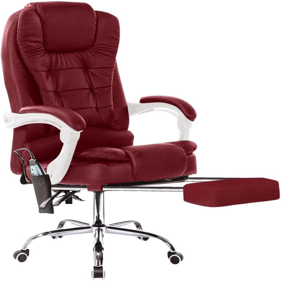 image 1 of Neo Office Chair Brown Faux Leather with Massage Function & Footrest | Red