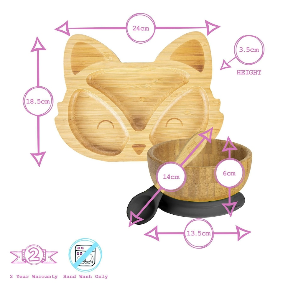 image 1 of Tiny Dining 4pc Fox Bamboo Suction Baby Feeding Set - Beige