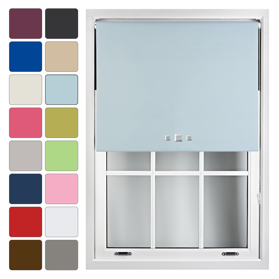image 1 of FURNISHED Blackout Roller Blinds with Triple Square Eyelets Cut to Size Easy Fit Window Shade | Blue | Duck Egg Blue | (W) 60cm x (L) 210cm