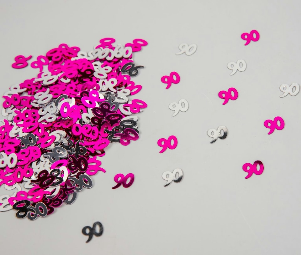 image 1 of 90th Birthday Confetti Pink & Silver 1 pack x 14 grams birthday decoration Foil Metallic 1 pack