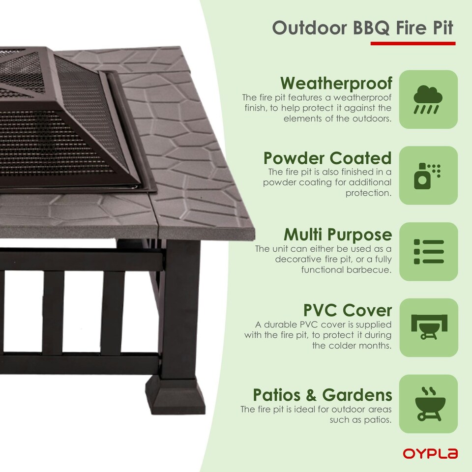 image 1 of Oypla Firepit Table Brazier Outdoor Garden Patio Heater BBQ Barbecue Grill with Cover
