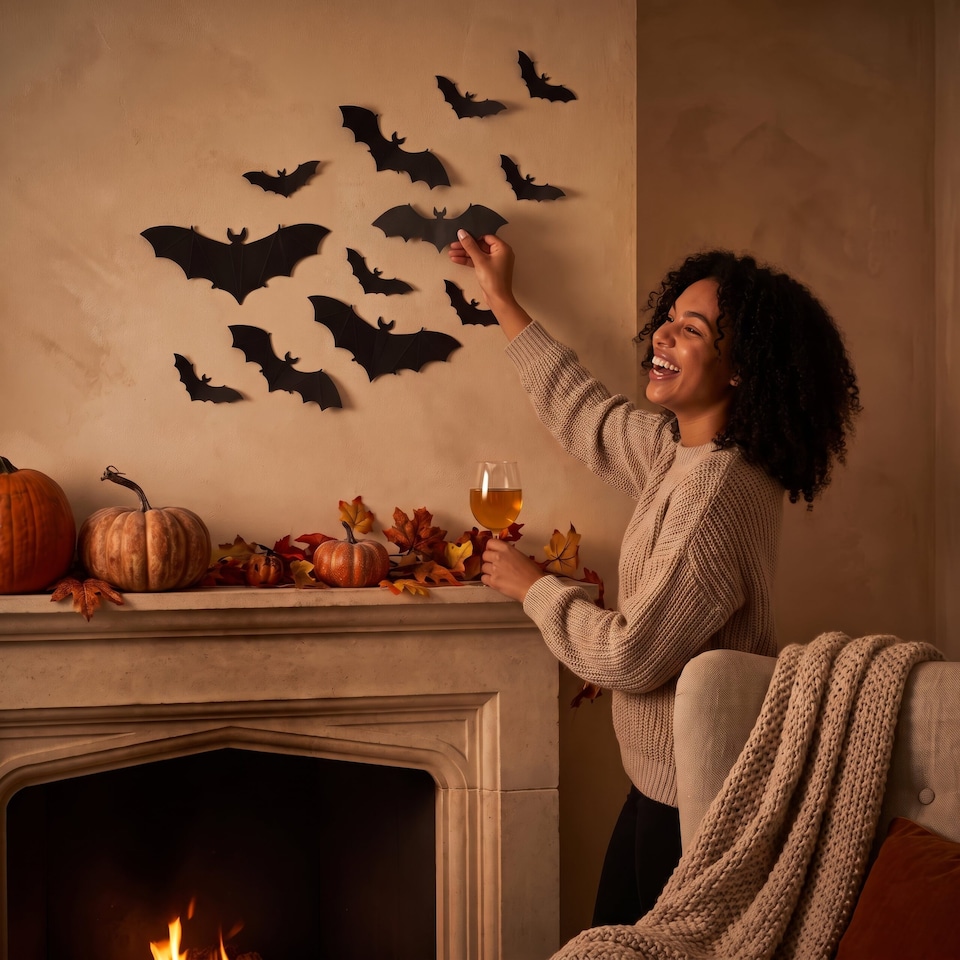 image 1 of Spooky Bat Halloween Adhesive Wall Decorations - Pack of 12