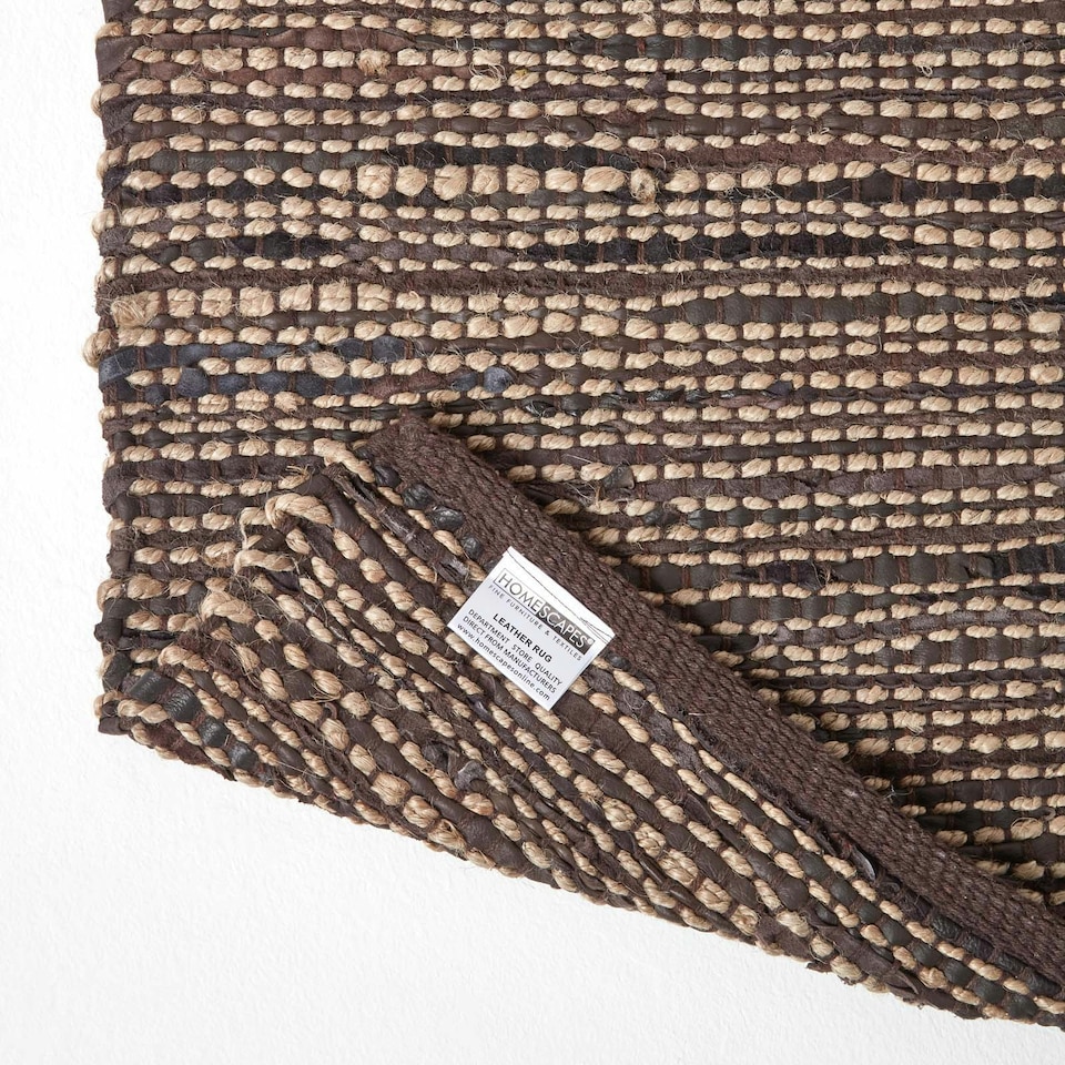 image 1 of Homescapes Madras Leather Hemp Rug Brown - 150 x 240 cm Brown | 150 x 240 cm