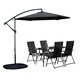 image 2 of Outdoor 4 Person Rectangular Glass Top Garden Dining Table Chairs With Black Banana Parasol and Base