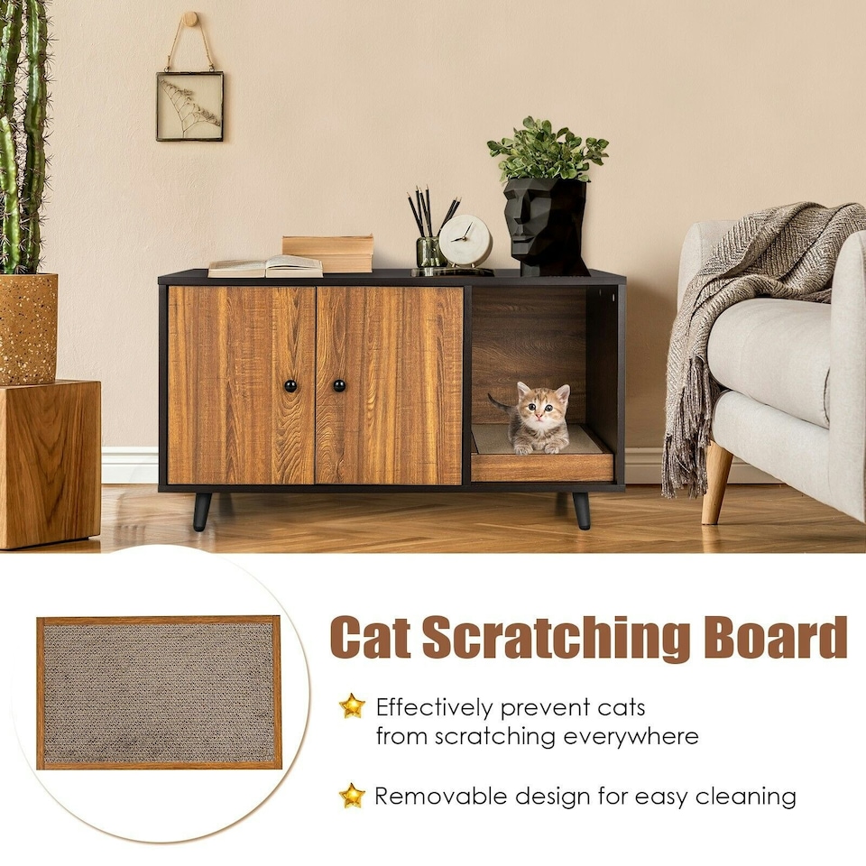 image 1 of COSTWAY Cat Litter Box Enclosure Furniture Hidden Washroom