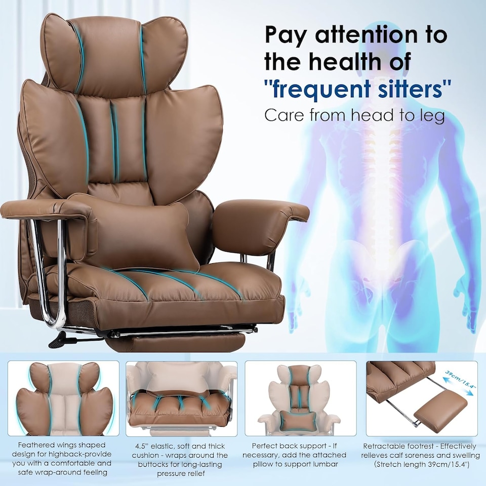 image 1 of Rattantree Ergonomic High Back Leather Office Chair with Footrest