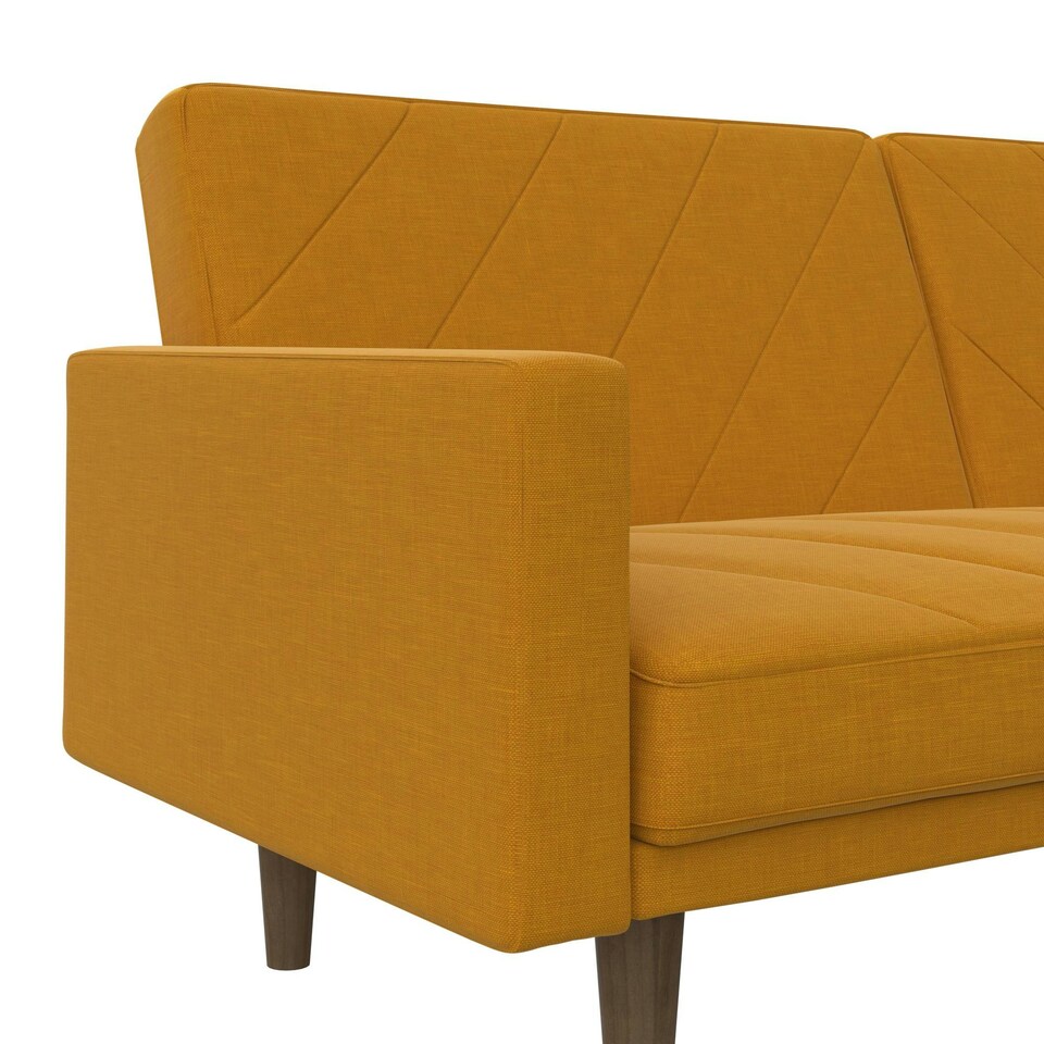 image 1 of Paxson Clic Clac Sofa Bed in Mustard Fabric | Yellow | MUSTARD | Three Seater