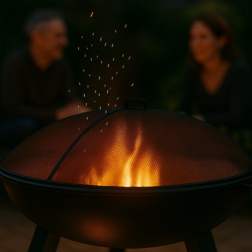 image 1 of Harbour Housewares Fire Pit Spark Guard 72.5cm Steel Mesh Dome Cover with Handle Outdoor Garden Safety Shield for Flames Sparks and Patio Heating