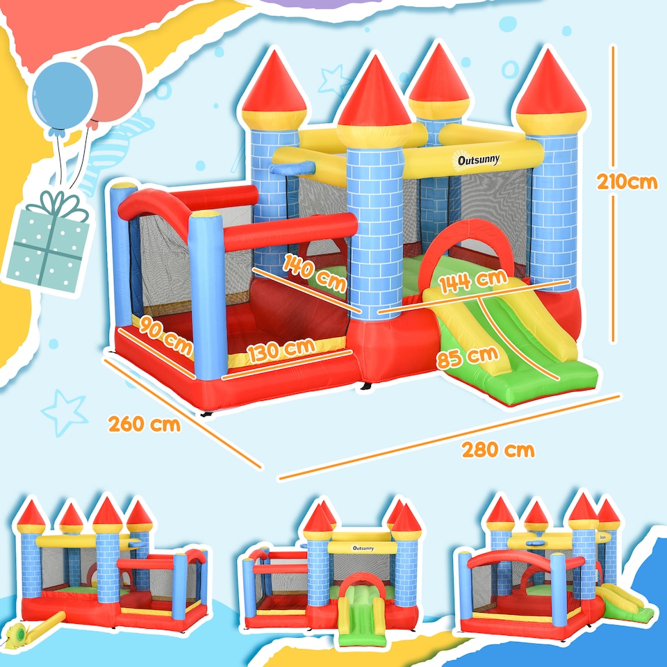 image 1 of Outsunny Bouncy Castle W/ Fun Features, Blower, Multicoloured