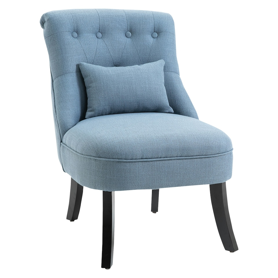 image 1 of HOMCOM Fabric Single Sofa Upholstered with Pillow Wood Leg Blue