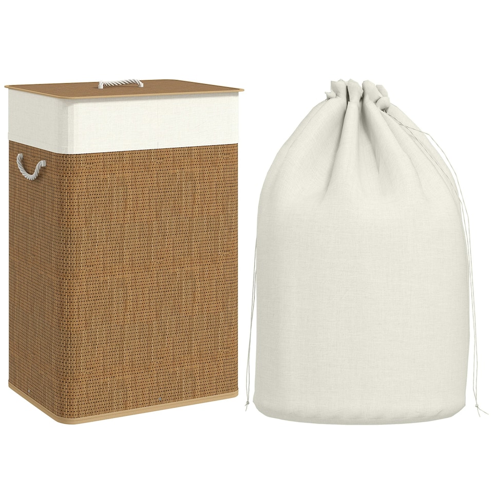 image 1 of HOMCOM Laundry Hamper with Removable Washable Liner Bag, Brown Brown