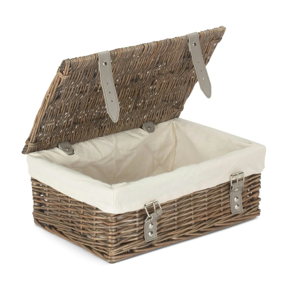 image 1 of 35cm Antique Wash Wicker Picnic Basket with Lining Grey | Grey | One Size