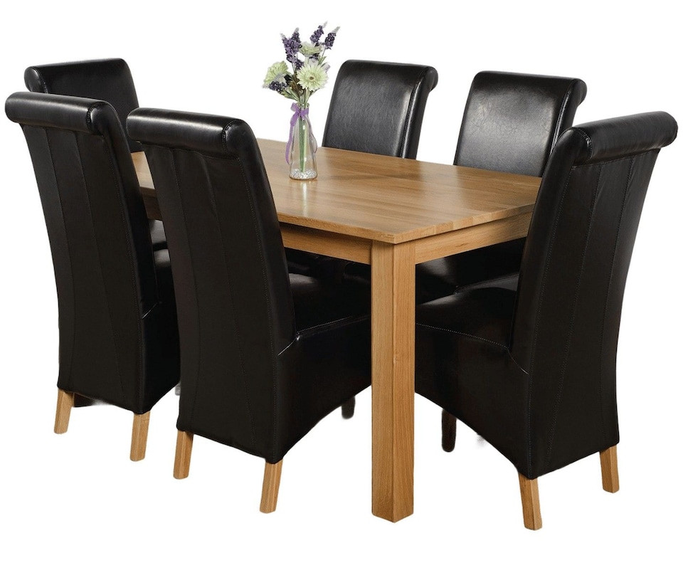 image 1 of Oslo 150 x 90 cm Medium Oak Dining Table and 6 Montana Leather Chairs | Black | Black