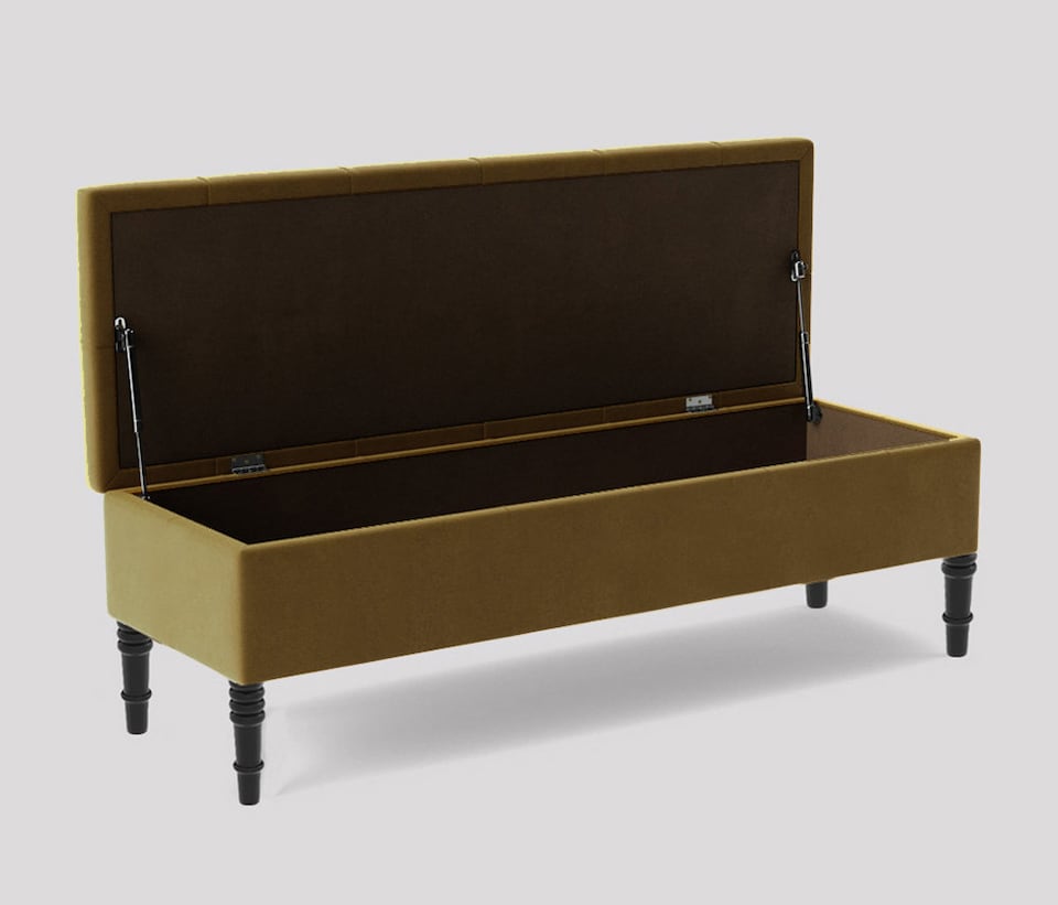 image 1 of Alyana 137cm Wide Tufted Rectangle Ottoman Storage Bench - Upholstery Velvet Shoe Bench with Turned Wooden Legs