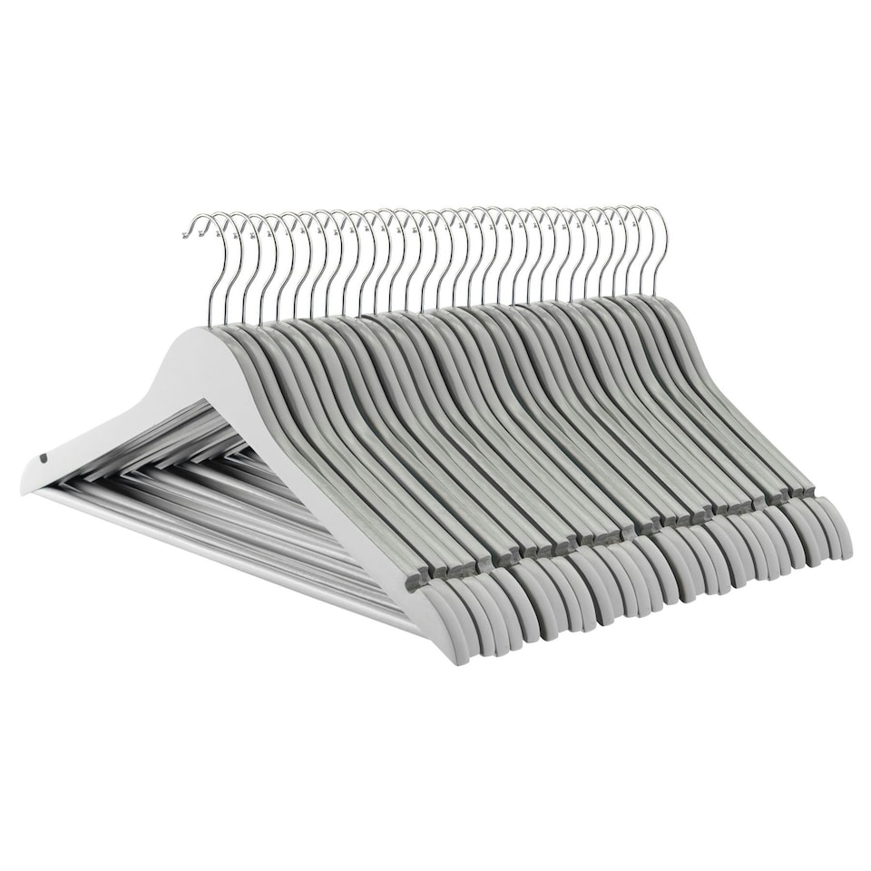 image 1 of Harbour Housewares Wooden Clothes Hanger - Grey - Pack of 30 - Wooden Hanger Coat Hanger Suit Hanger Jacket Hanger Shirt Hanger Trouser Hanger