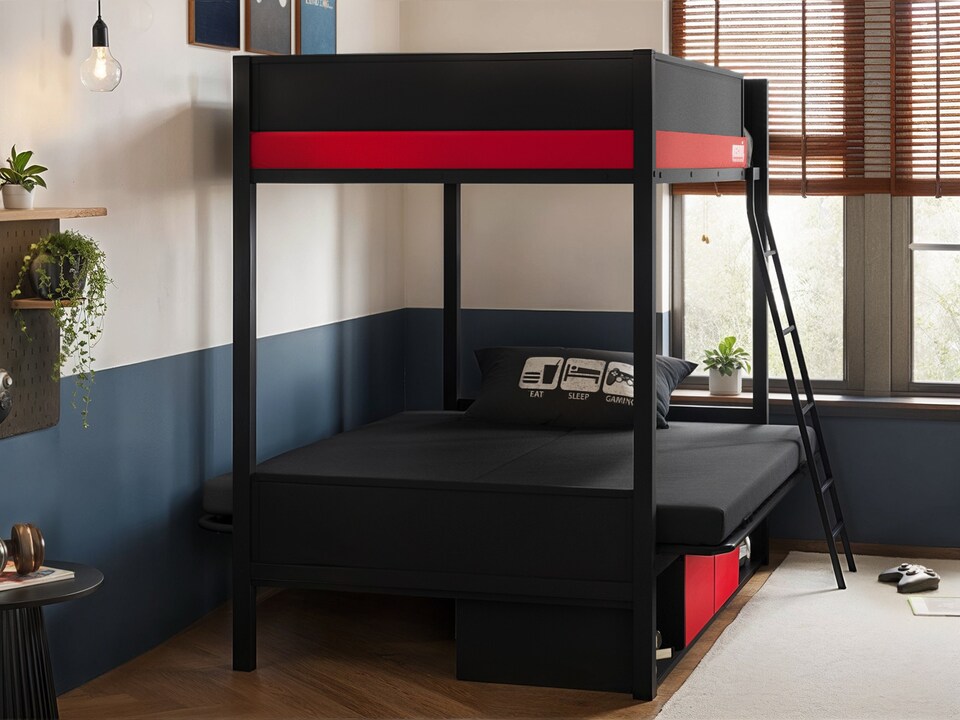 image 1 of Recoil Nova Storage Gaming Metal Bunk with Futon Black & Red