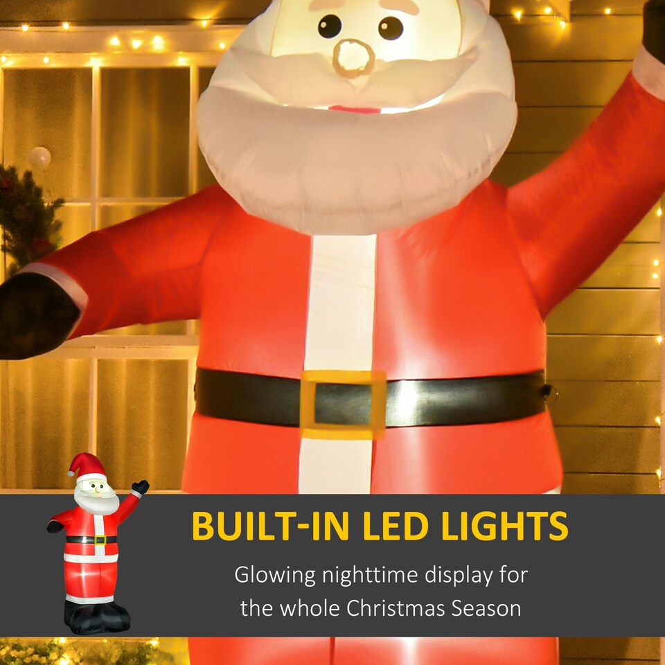 image 1 of HOMCOM Inflatable 8ft Tall Santa Claus Xmas Decoration Airblown Yard LED Light
