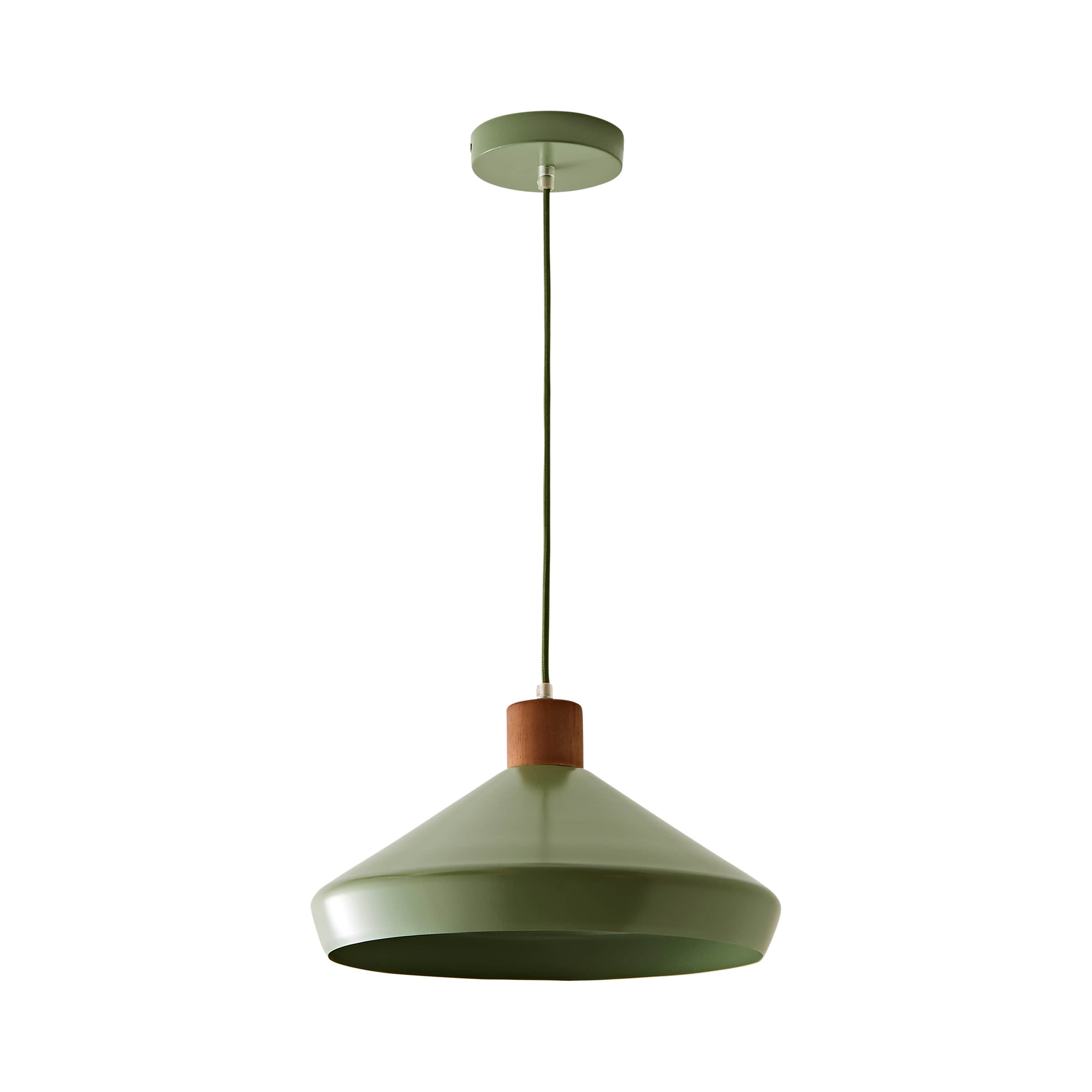 ValueLights Parker Gloss & Walnut Dome Adjustable Ceiling Pendant Light & Bulb in Pale Green