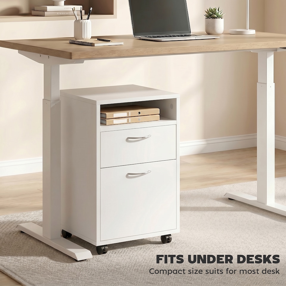 image 1 of HOMCOM 60cm Mobile Filing Cabinet for A4 with Drawers and Open Shelf, White
