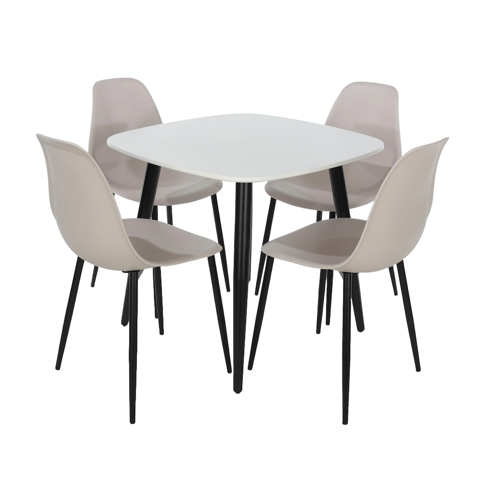 image 1 of Aspen White 80cm Square Dining Table with 4 Plastic Curve Design Chairs - Compact Modern Dining Set | White | Calico | One Size | 1