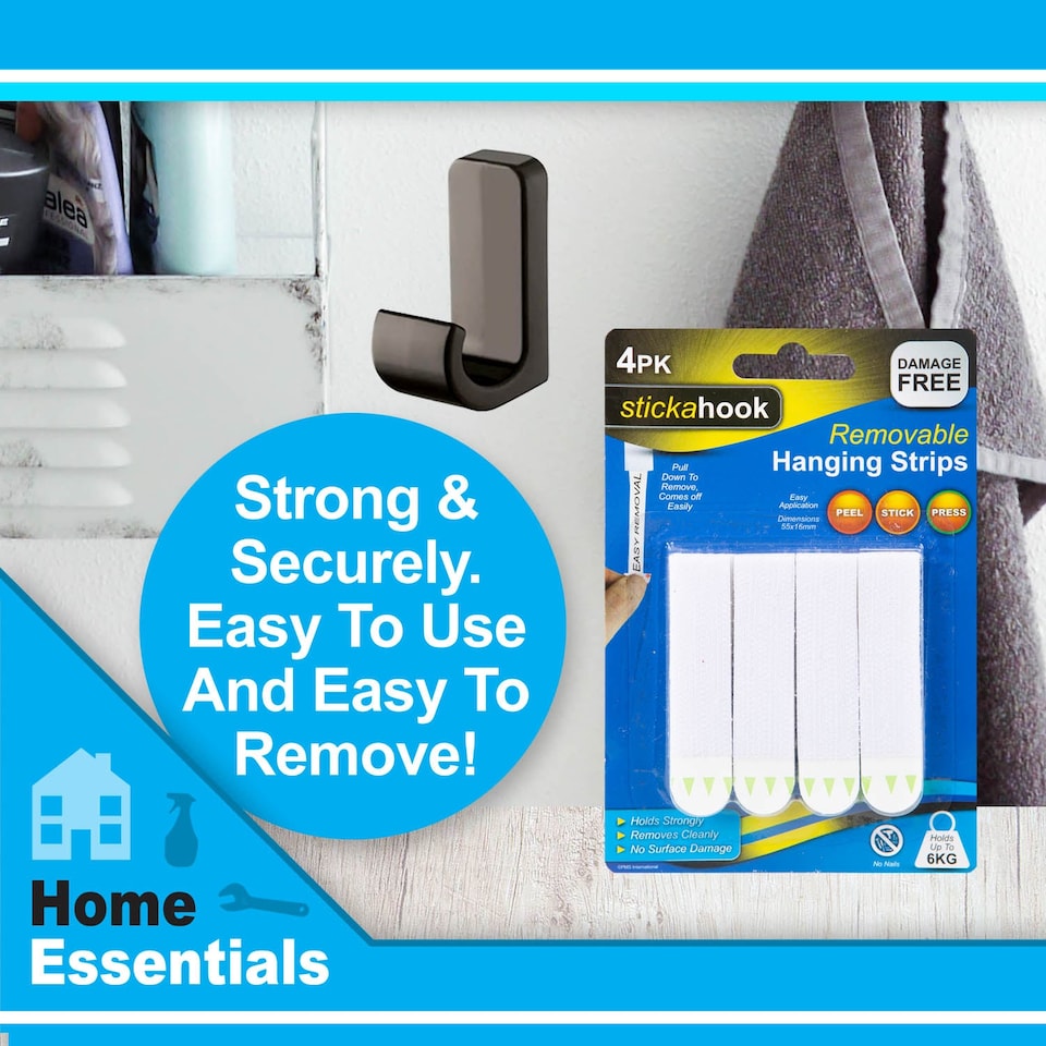 image 1 of VFM e-Store Removable Picture Hanging Hooks, Pack of 4, No Damage
