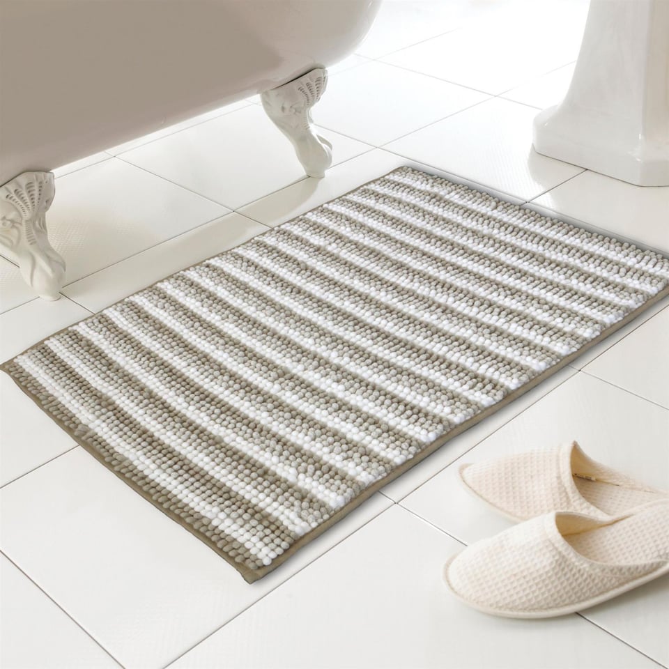 image 1 of Striped Chenille Loop Bath Mat | Brown | Natural