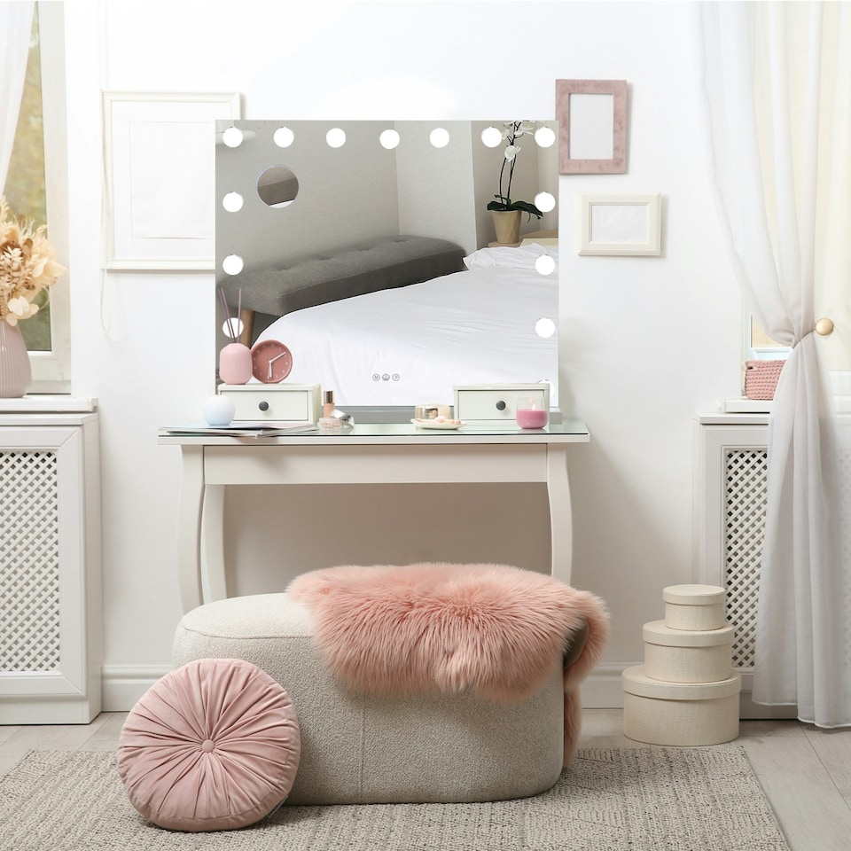 image 1 of Hollywood Vanity Mirror With 15 LED Light Bulbs Three Colour Modes Silver