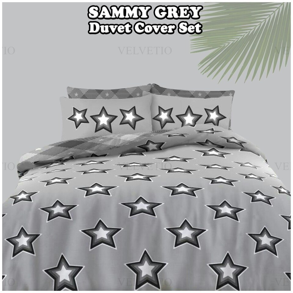 image 1 of VELVETIO Sammy Complete Duvet Cover Set with Fitted Sheet Printed Bedding Quilt Grey | King