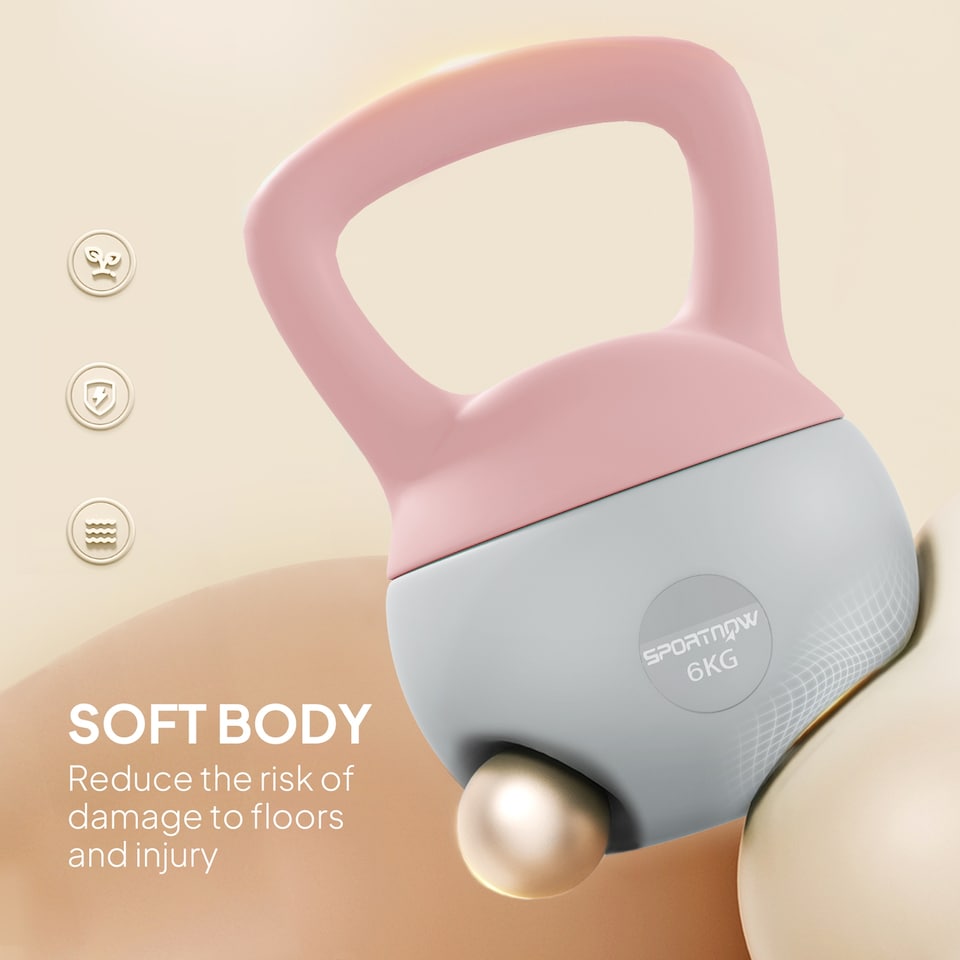image 1 of (6KG, Pink and Grey) SPORTNOW Soft Home Gym Kettlebell with Non-Slip Handle