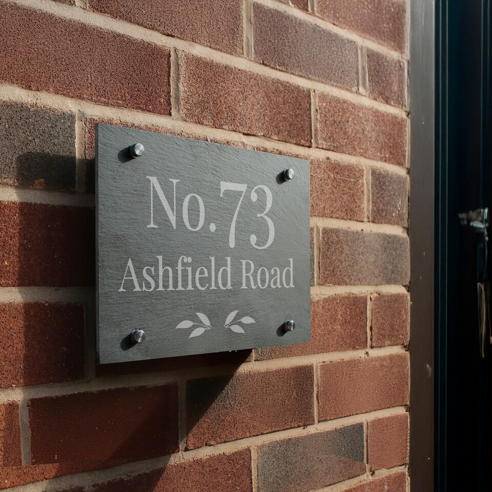 image 1 of Personalised Leaf Slate House Sign