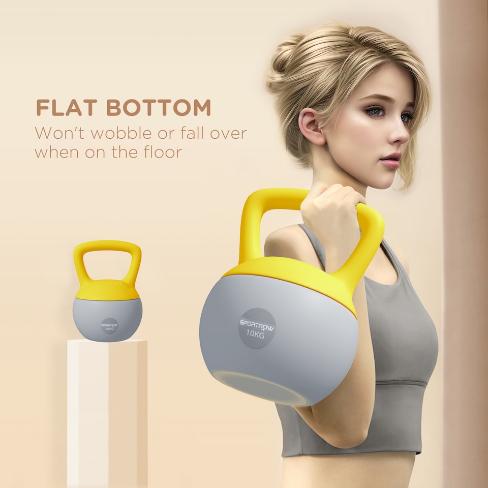 image 1 of SPORTNOW 10KG Kettlebell w/ Soft Body and Non-Slip Handle, Yellow and Grey