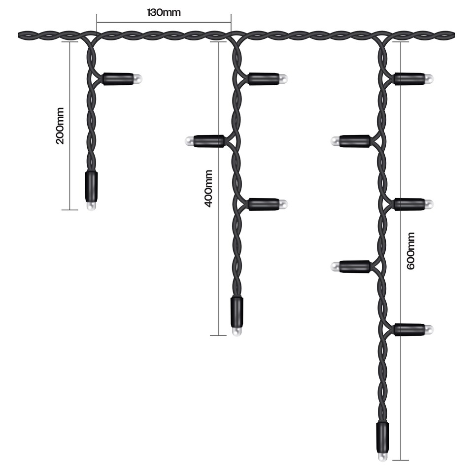 image 1 of Icicle lights Black Rubber 60/40/20 Drop  12M