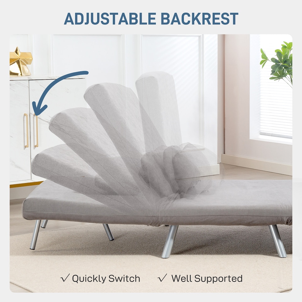 image 1 of HOMCOM Single Chair Bed, 3-in-1 Click Clack Convertible Bed Settee with Adjustable Backrest, Snow Flannel Upholstered Lounge Couch with Pillow for Living Room, Bedroom, Home Office, Small Space, Grey
