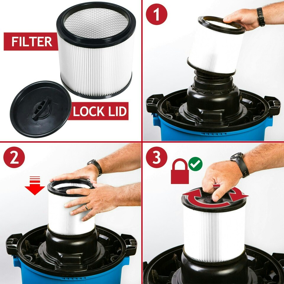 image 1 of SPARES2GO Wet & Dry Cartridge Filter + Foam Sleeve compatible with Guild 8815785 GWD30 8642240 GWD30P 16L 30L Vacuum Cleaner