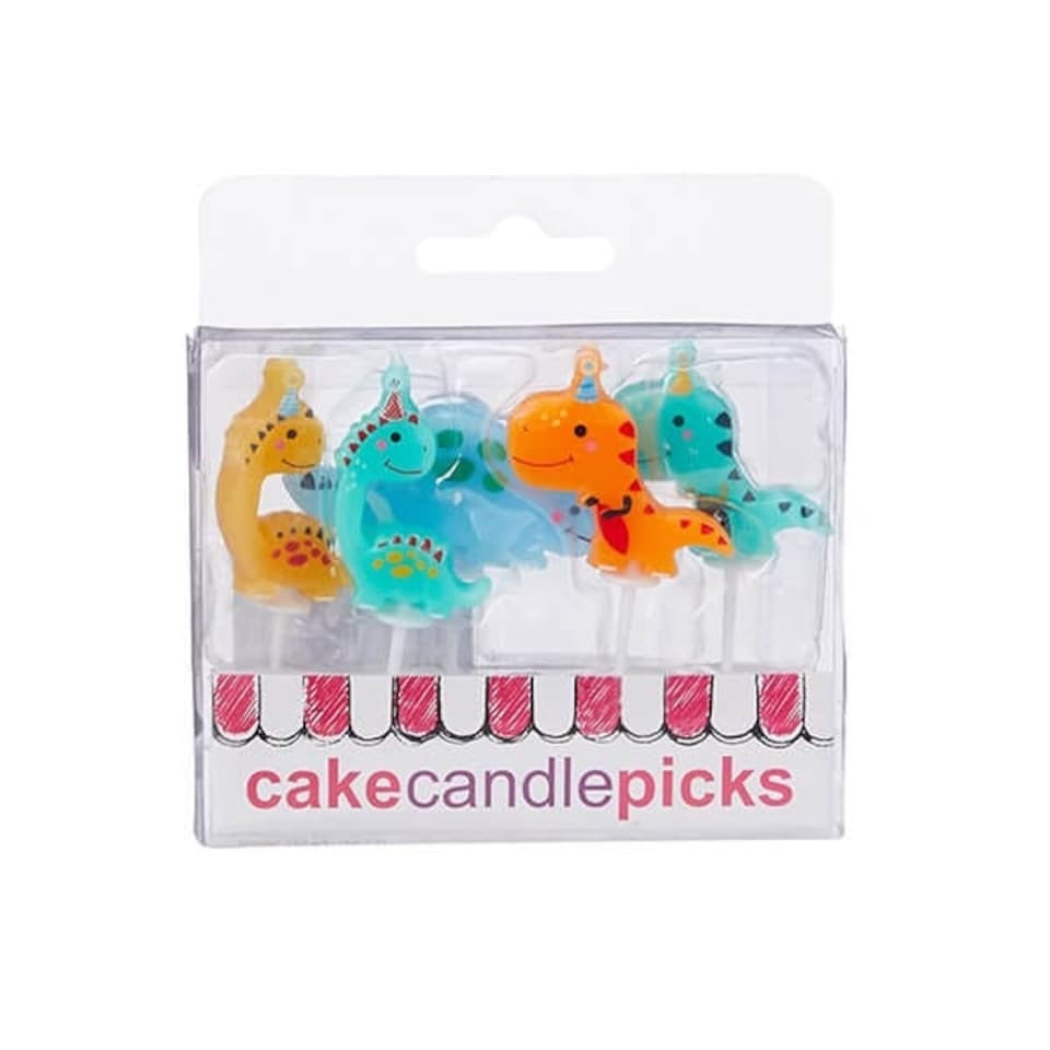image 1 of Anniversary House Dino Party Pick Candles Pack of 5
