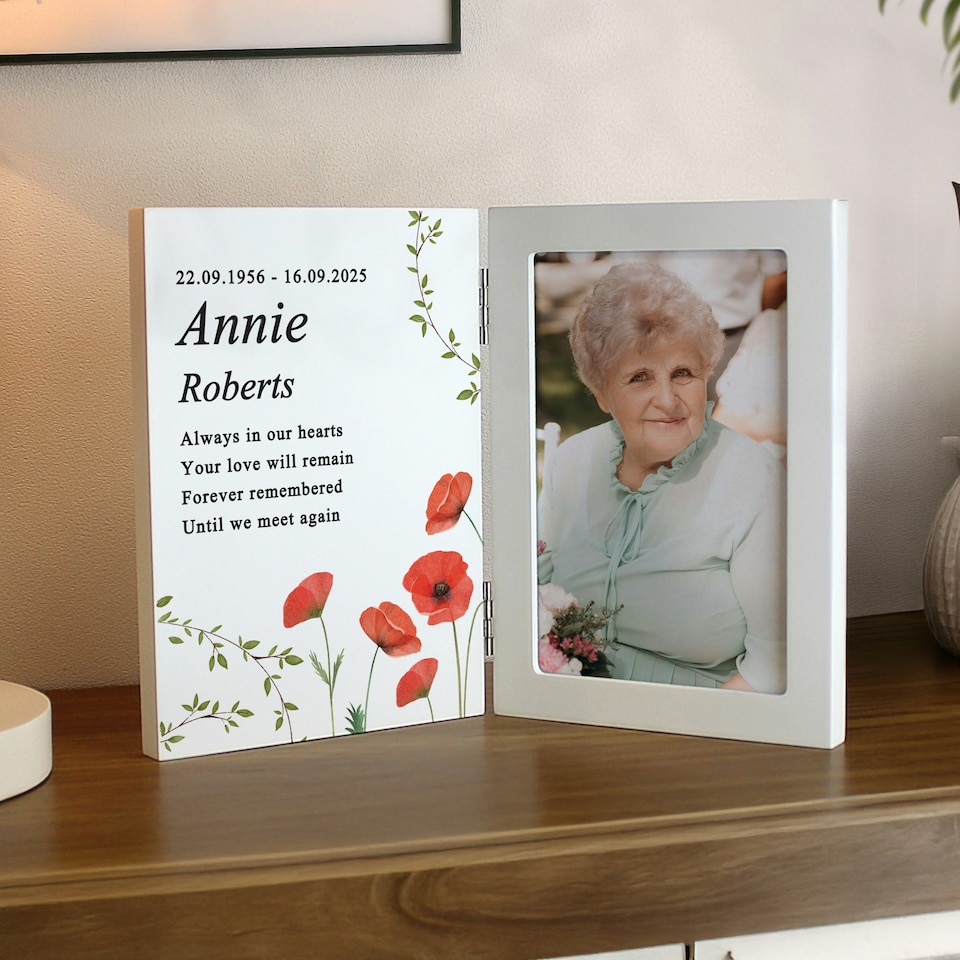 image 1 of Personalised Memorial Wooden Hinged 6x4 Photo Frame | White | One Size