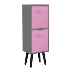 Grey 2-Tier 2-Drawer Cube Shelving Unit with Scandinavian Legs | Pink | Light Pink & Black | 1
