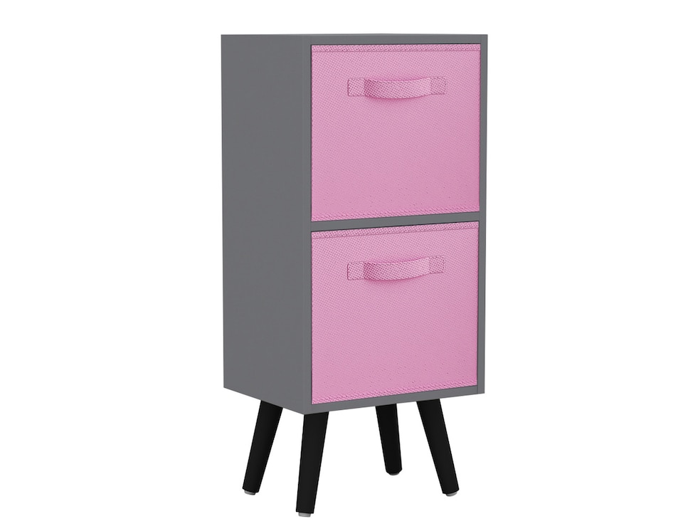 image 1 of Grey 2-Tier 2-Drawer Cube Shelving Unit with Scandinavian Legs | Pink | Light Pink & Black | 1