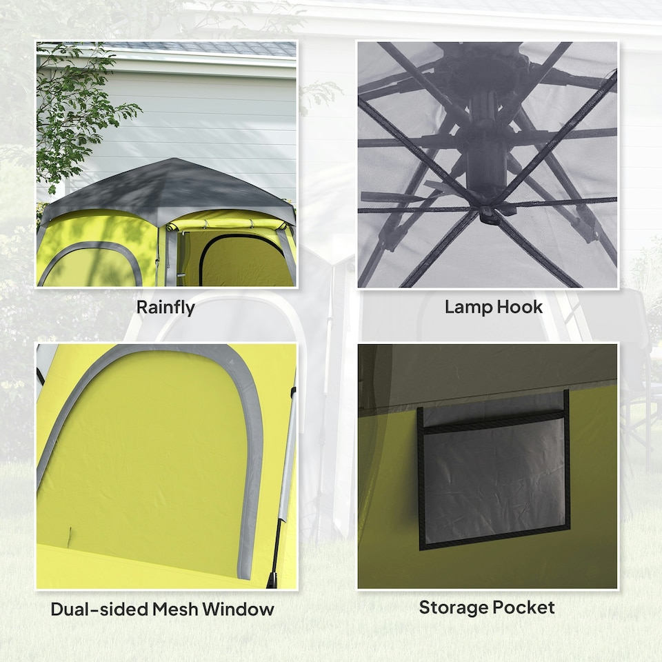 image 1 of Outsunny Instant Camping Tent, 4 Person Easy Setup Dome Tent Yellow | Yellow