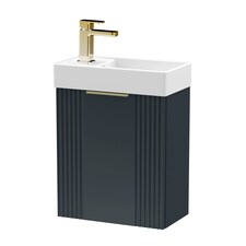 Balterley Wall Hung Cloakroom Vanity Basin Unit with Handle Compact Bathroom Storage | Grey | Satin Soft Black | 438 x 400 x 222mm | 1