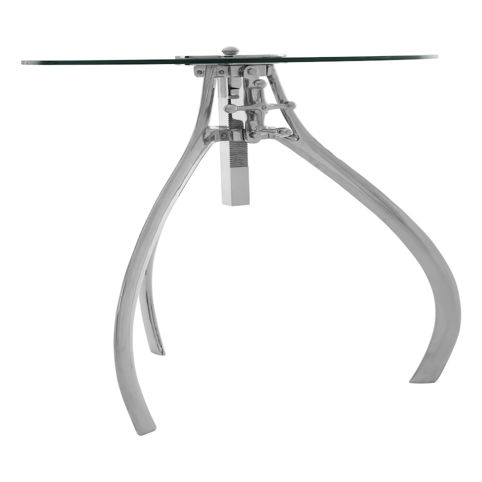 image 1 of Crank Mechanism Adjustable Table- Nickel Finish Round Table With Tripod Legs-Round Table-Decorative Table | Silver