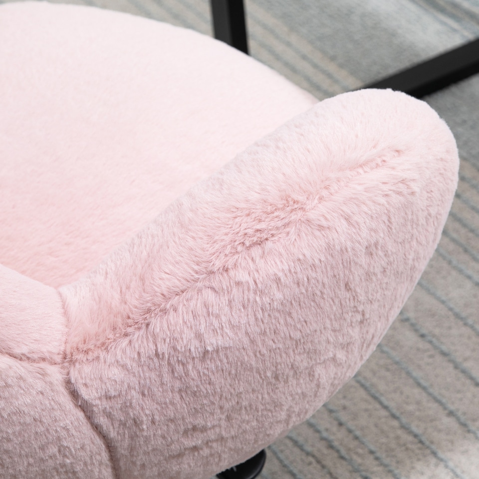 image 1 of HOMCOM Fluffy Desk Chair, Cute Makeup Vanity Chair with Rolling Wheels for Home Bedroom Living Room, Pink