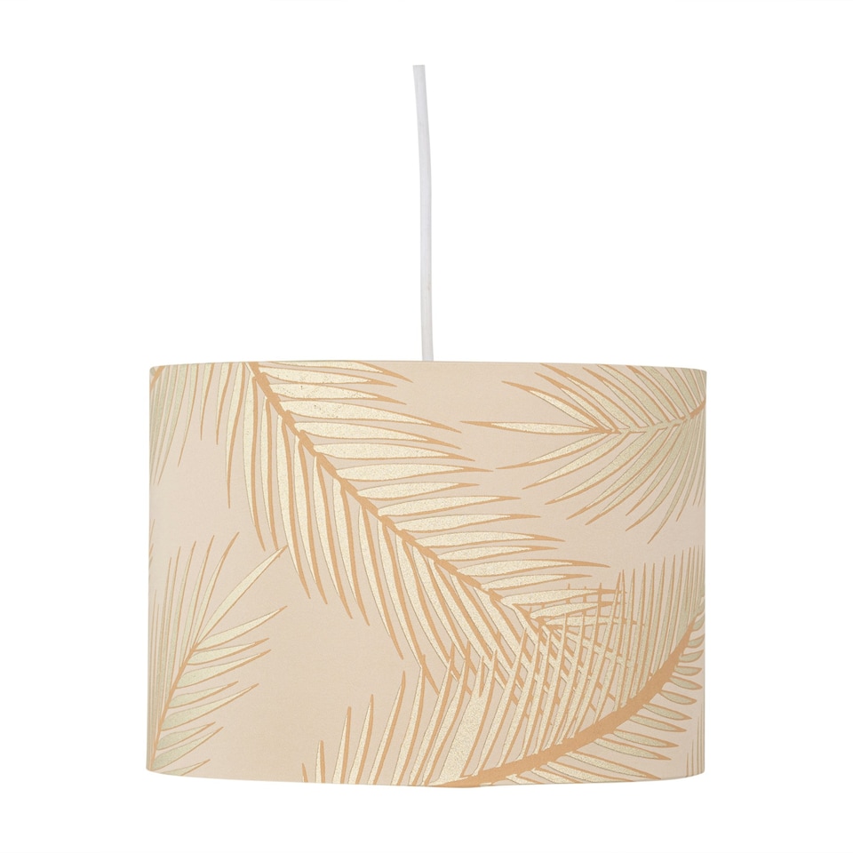 image 1 of Set of 2 Tropica - Champagne with Gold Embossed Leaf Detail 25cm Ceiling Pendant or Table Lamp Shades Gold