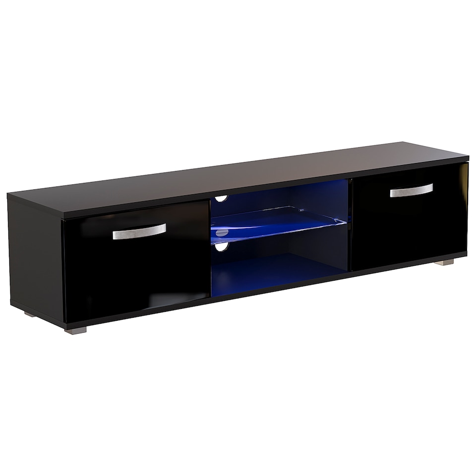 image 1 of Vida Designs Cosmo 2 Door LED TV Unit Entertainment Stand, 160cm, Black | Black | 1