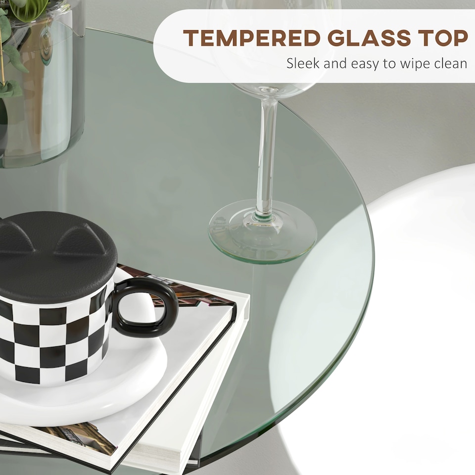 image 1 of HOMCOM Round Bar Table for 2 People, High Pub Table with Tempered Glass Top