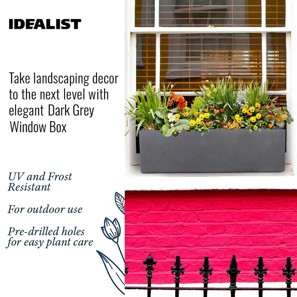 image 1 of Window Box Light Concrete Dark Grey Garden Planter L60 W17 H17.5 cm, 18 ltrs Cap.